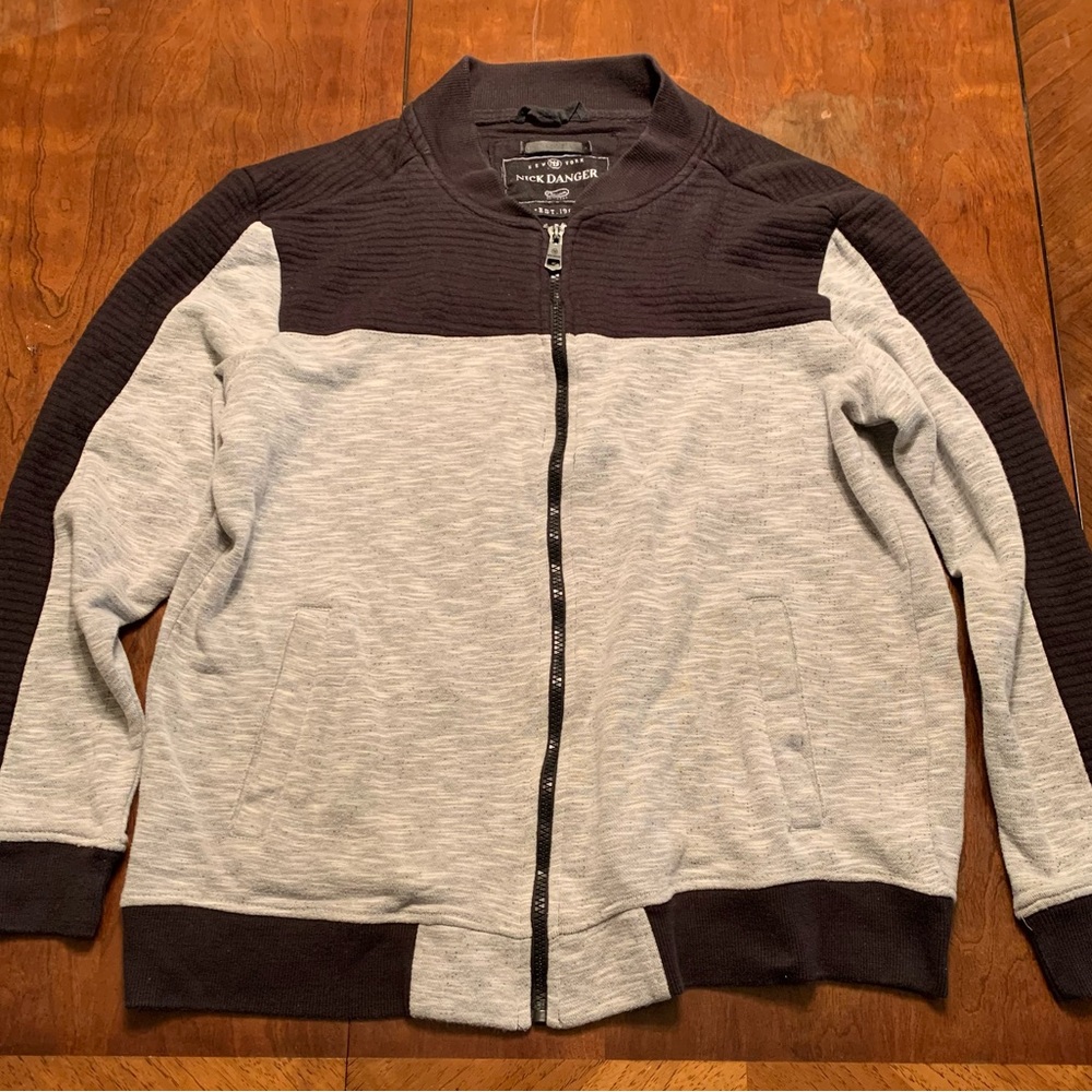 Mens’ Gray/Black Nick Danger Zippered Jacket (Size: L)